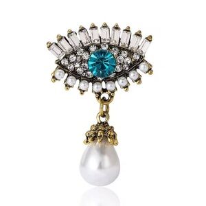 Azure Eye of Elegance Pearl Gold Brooch